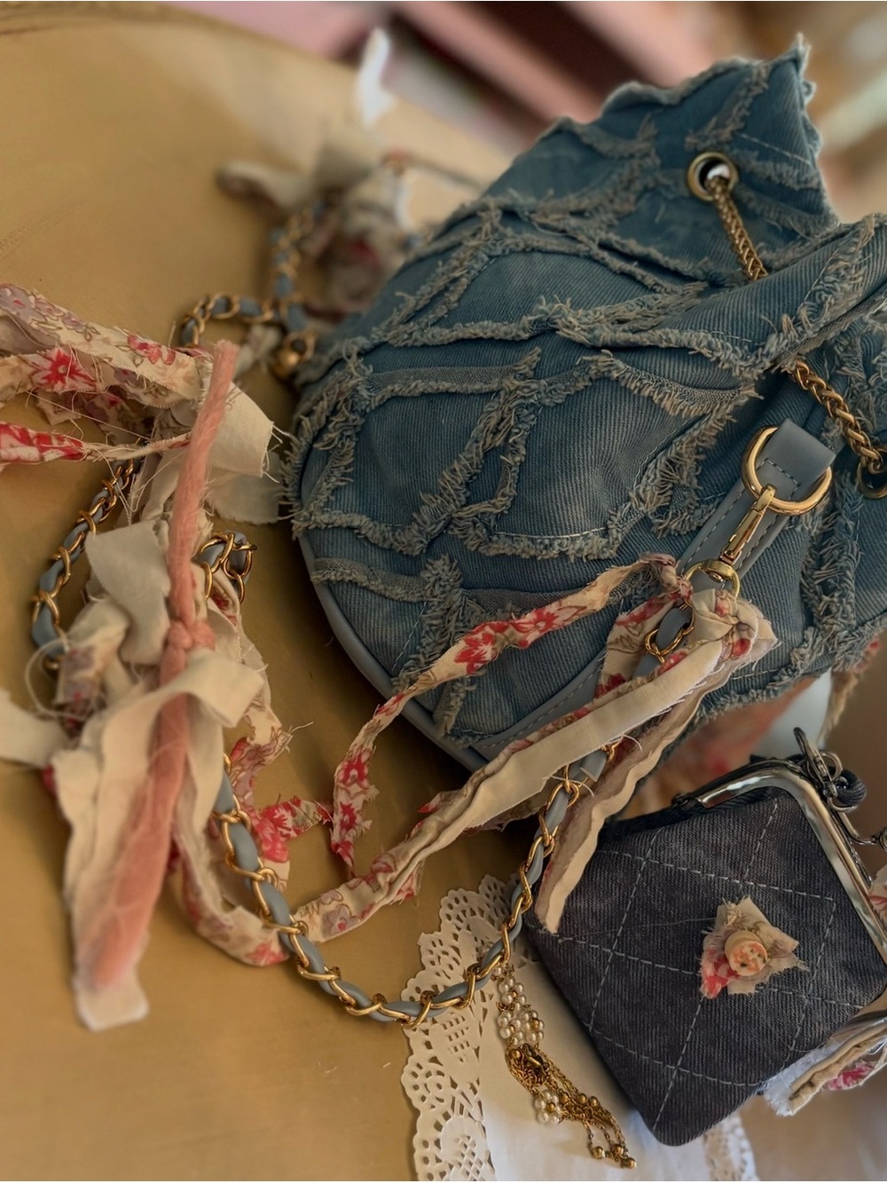 Denim and quilted purse with coordinating coin purse.  Up cycled bag. - Picture 9 of 14